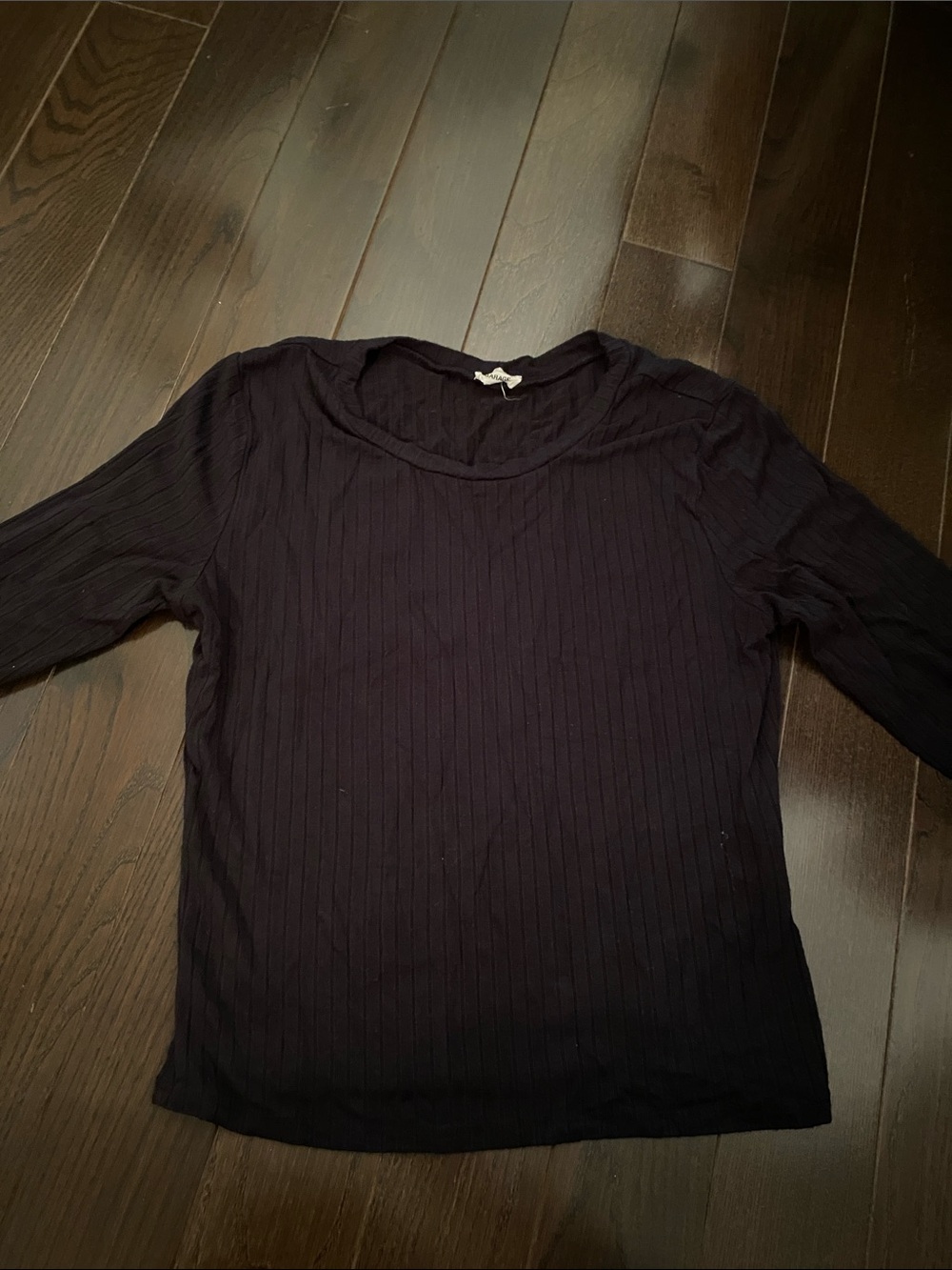 Garage Black Ribbed Long Sleeve Scoop Neck Top